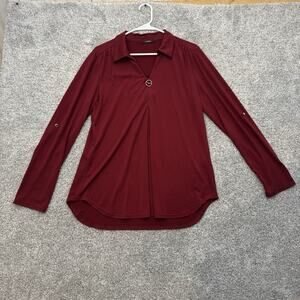 Business Casual Burgundy Blouse Large O-ring Workwear Office Chic Minimalist